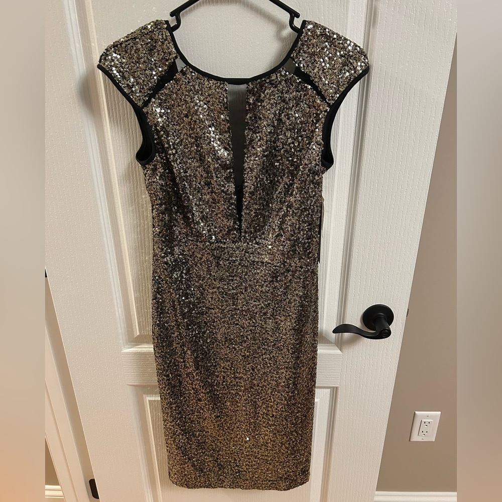 NWT Nicole Miller Black and Silver Sequin Midi Dress